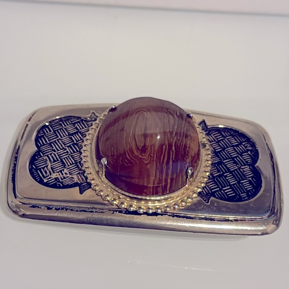 Silver Stone “Tiger Eye” Cabachon  Belt Buckle - Picture 1 of 11